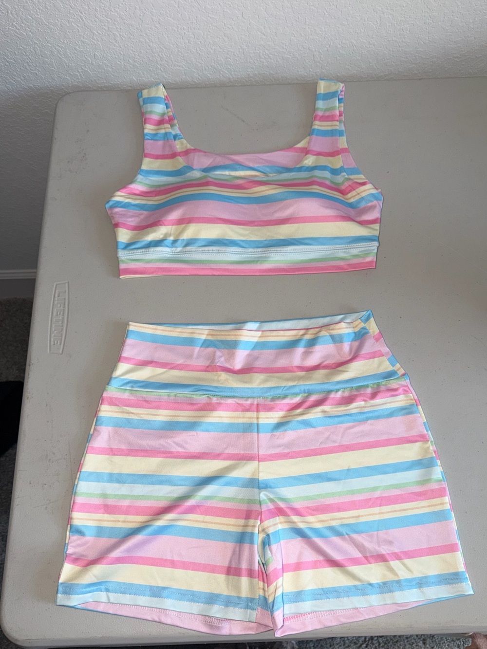 Everyday Striped Crop Tank and High-Waist Short Set - Pastel Rainbow